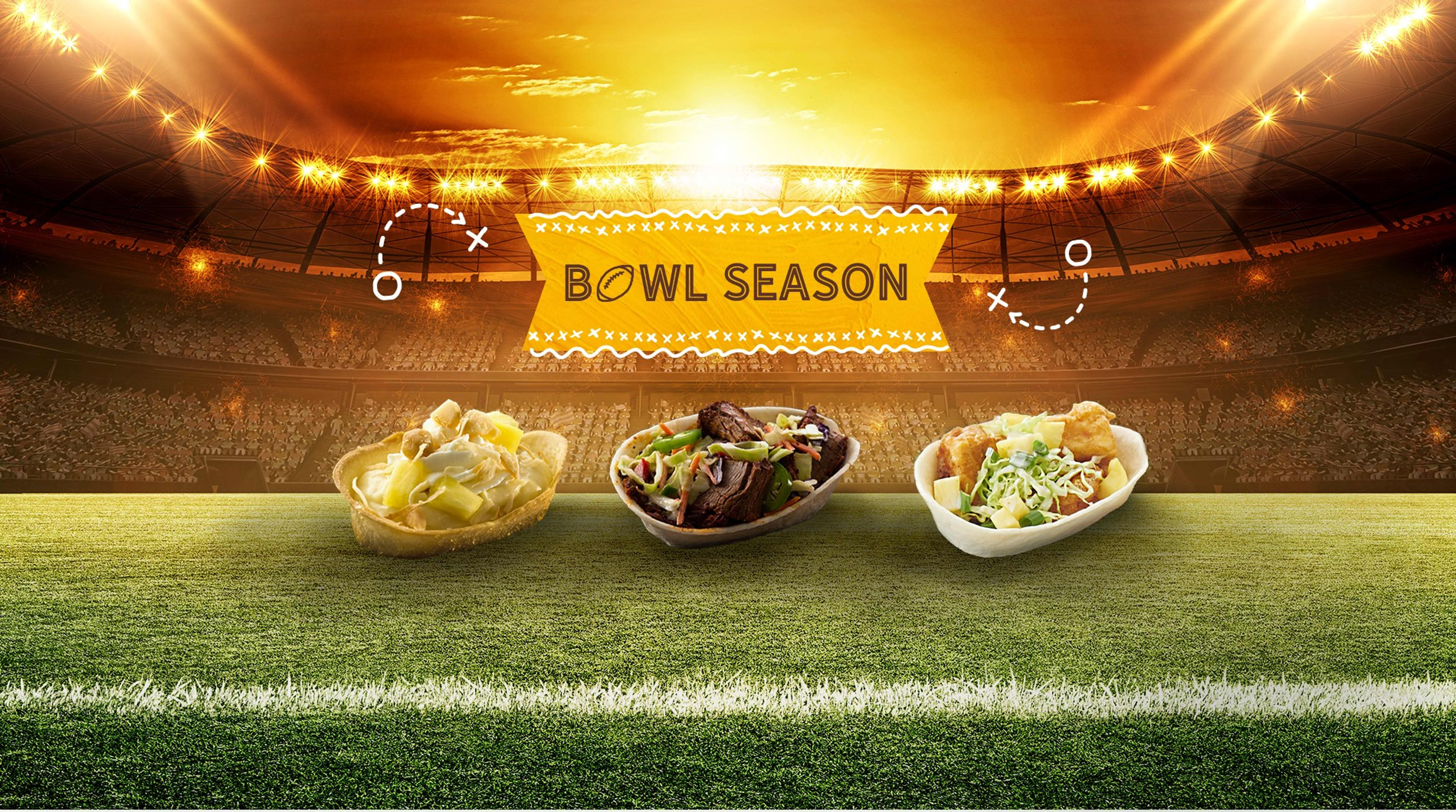 Bowl Season - Taco bowls on a football field
